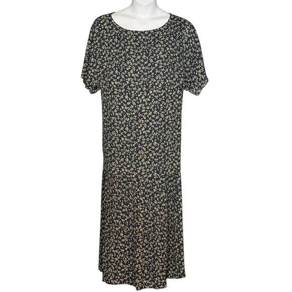 Cynthia Howie Floral Maxi Dress Sz 22 Tiered Sheath Emerald & Gold Short Sleeve - Picture 1 of 11